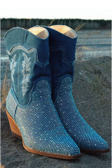  Outlaw Outfitters Denim Rhinestone Western Fashion Boots