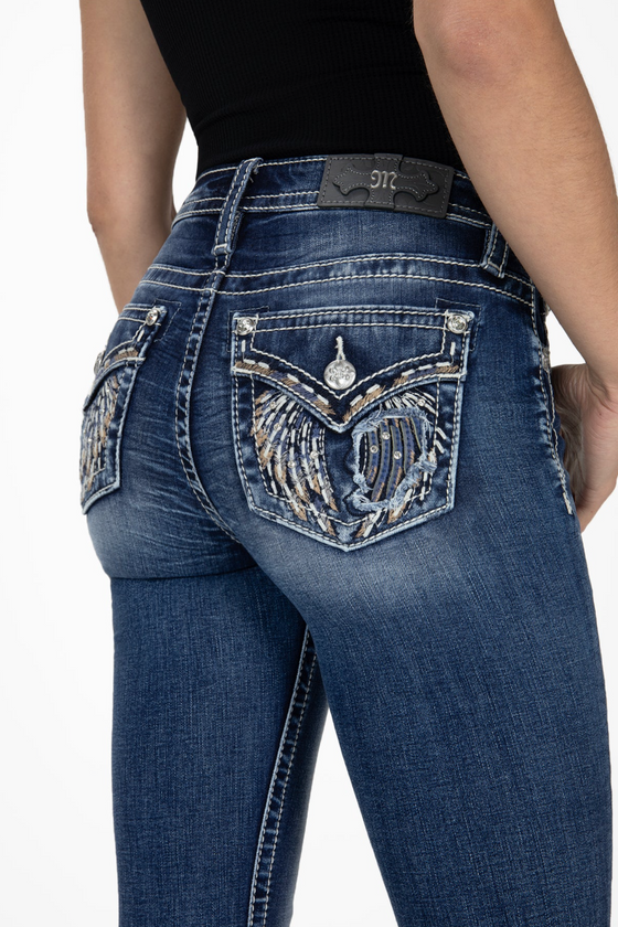 Miss Me Feather Torn Wing Skinny Jeans