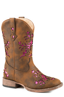  Roper Lola Kids Western Boots Pink Inlay