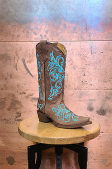  Corral Brown Turquoise Dahlia Western Boots