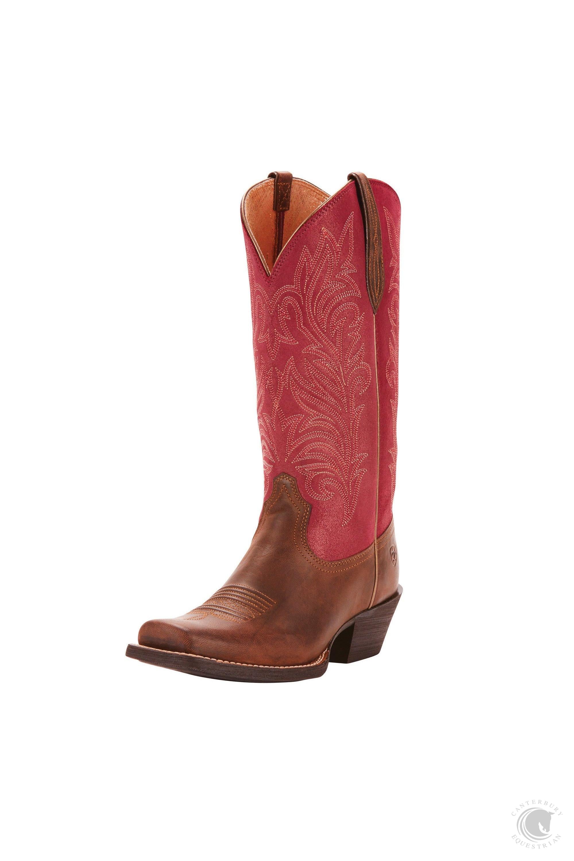 Ariat Round Up Stockyards Western Boot Barnwood/Raspberry
