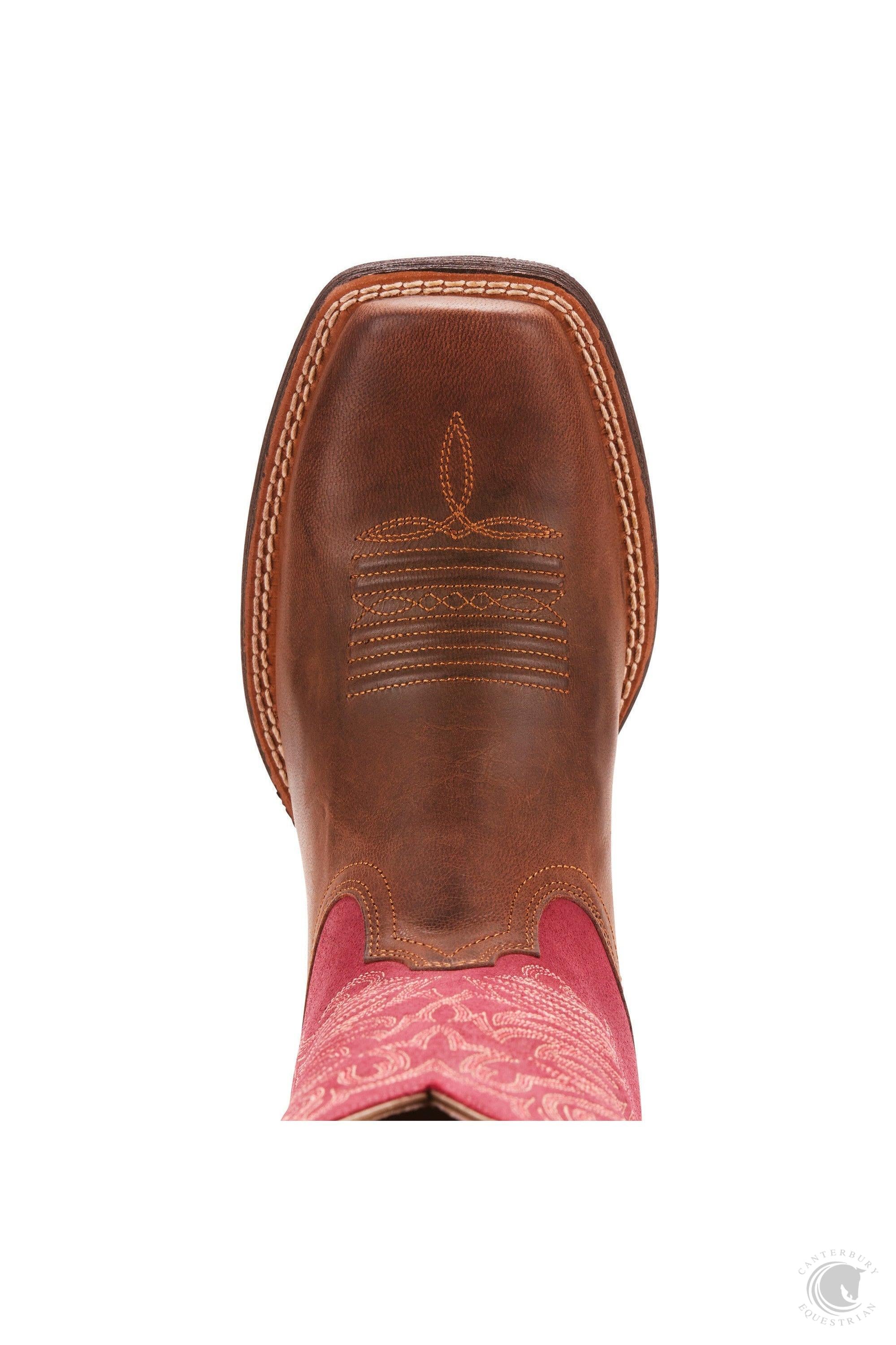 Ariat Round Up Stockyards Western Boot Barnwood/Raspberry