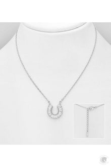  ELITE EQUESTRIAN STERLING SILVER & CZ HORSESHOE NECKLACE