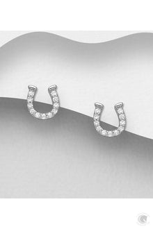  ELITE EQUESTRIAN HORSESHOE CRYSTAL EARRINGS STERLING SILVER