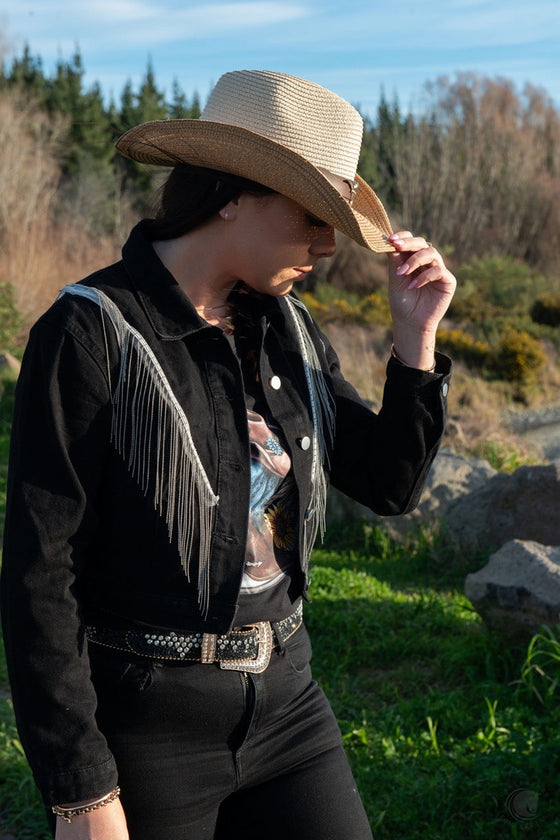 Outlaw Outfitters Black Fringe Denim Jacket