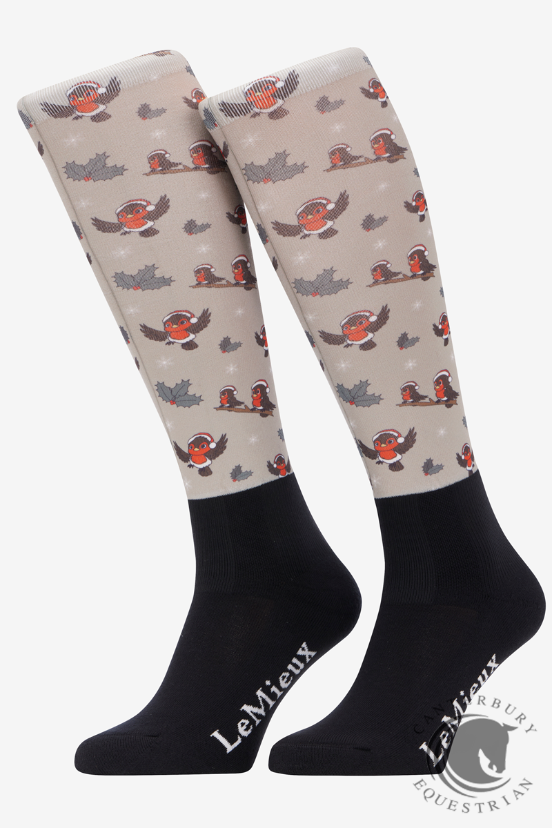 LeMieux Footsie Socks Xmas Robins Almond