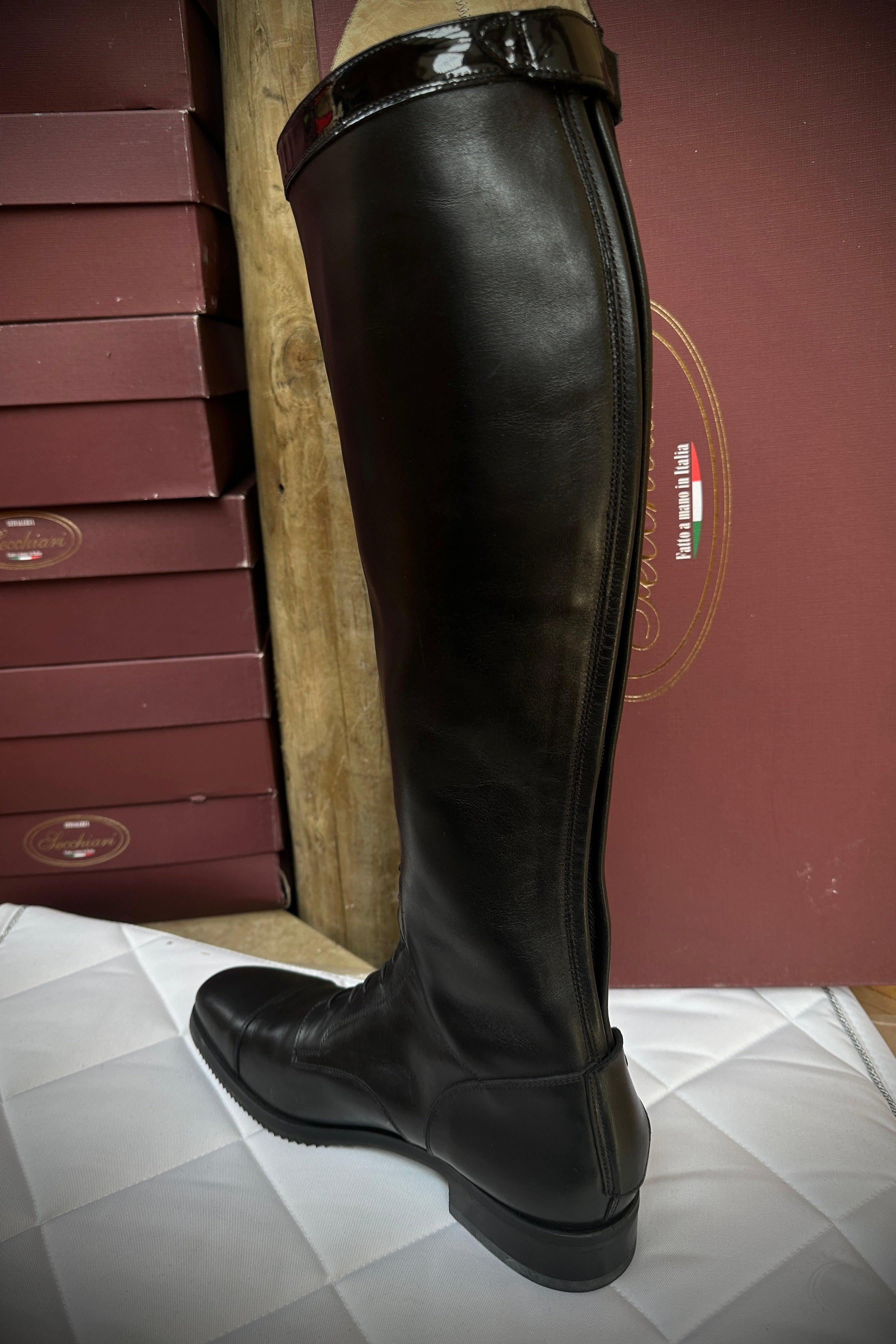 Secchiari Patent Top with Crystals Smooth Tall Riding Boots with laces