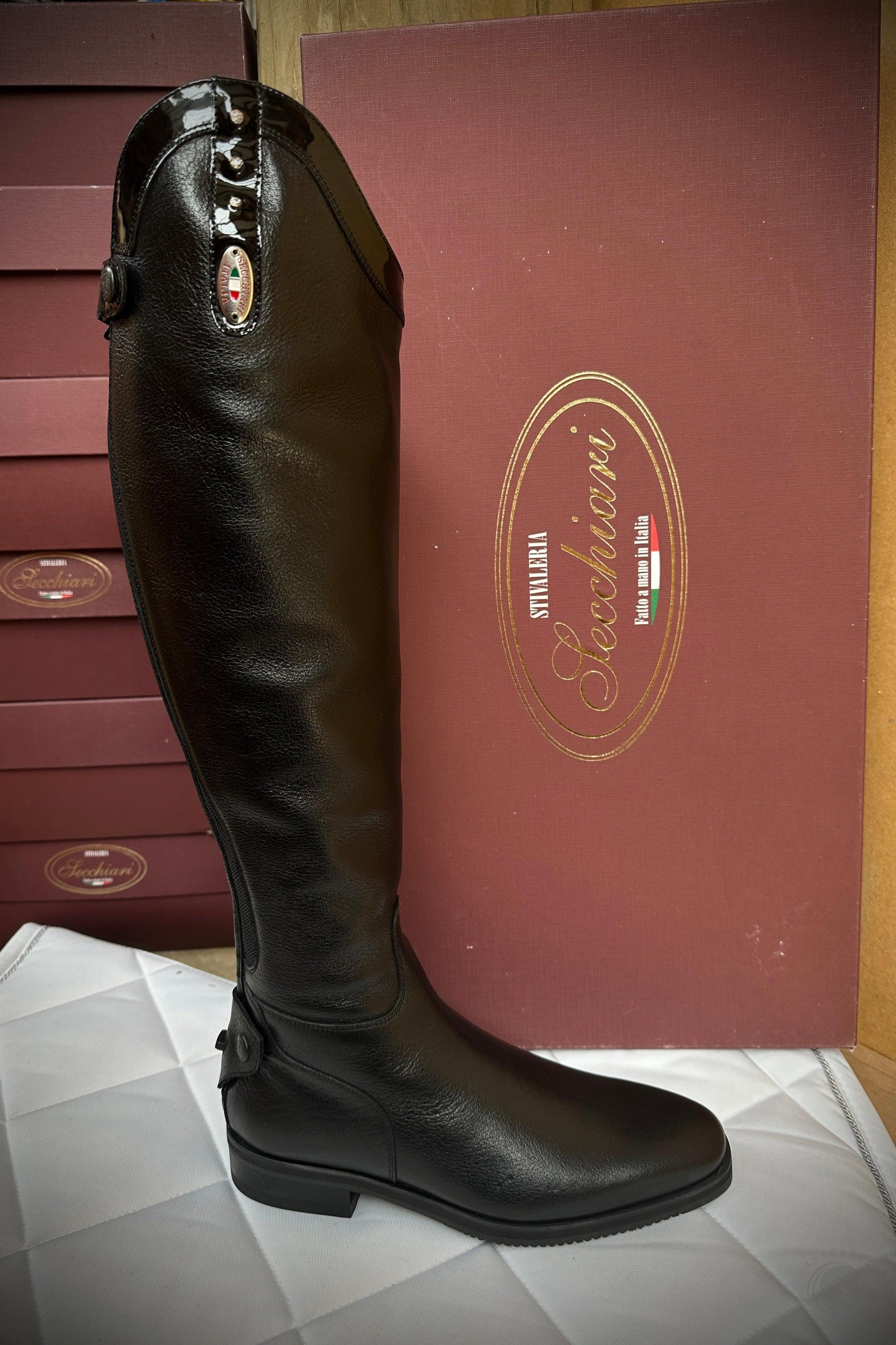 Secchiari Buffalo Patent Top w Crystals Tall Riding Boots