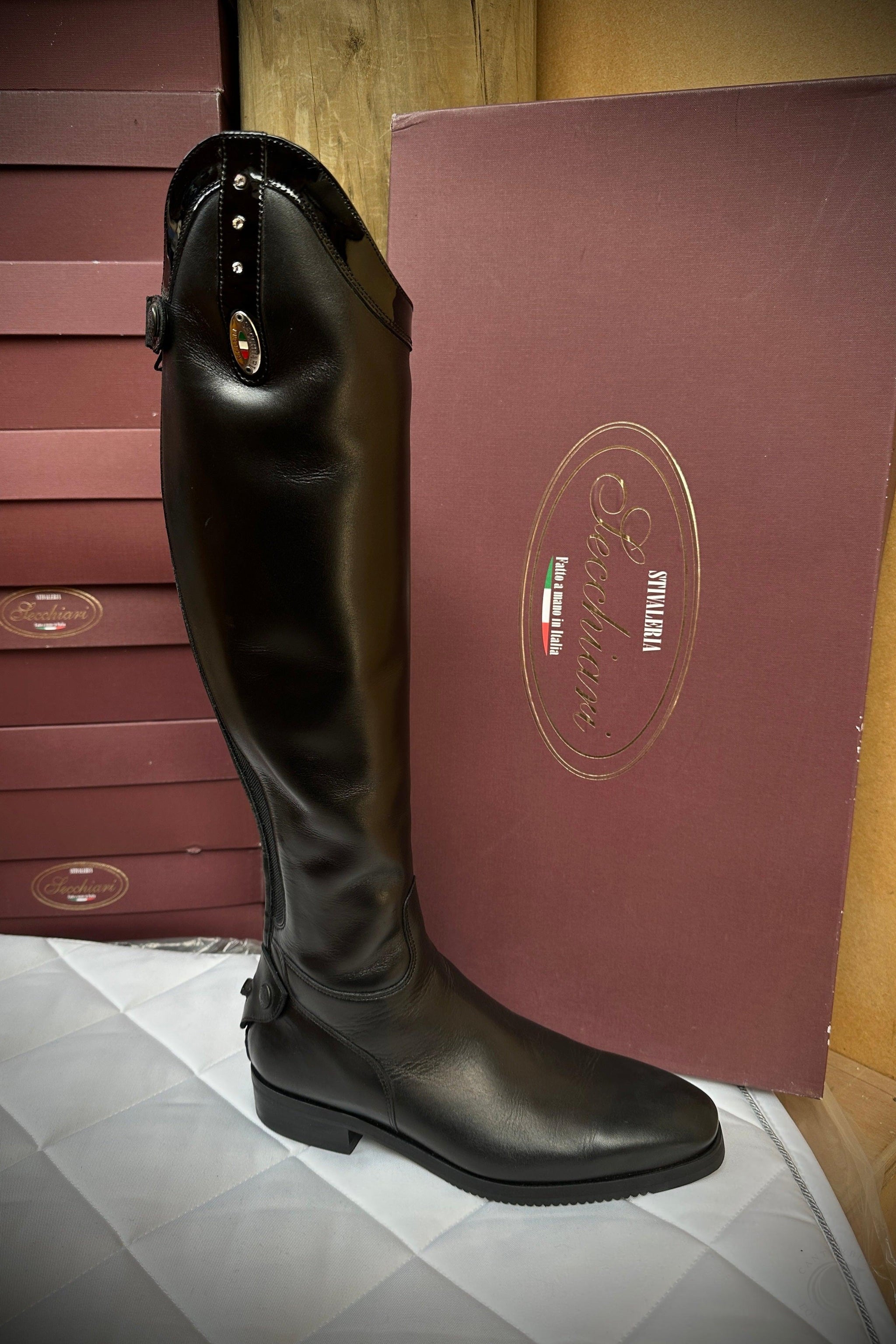 Secchiari Smooth Patent Top Tall Riding Boots