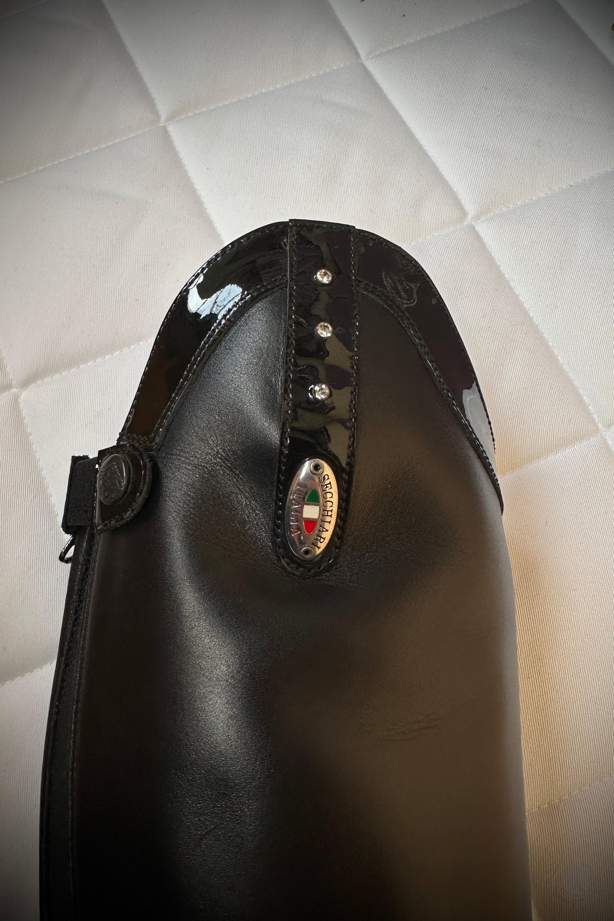 Secchiari Smooth Patent Top Tall Riding Boots