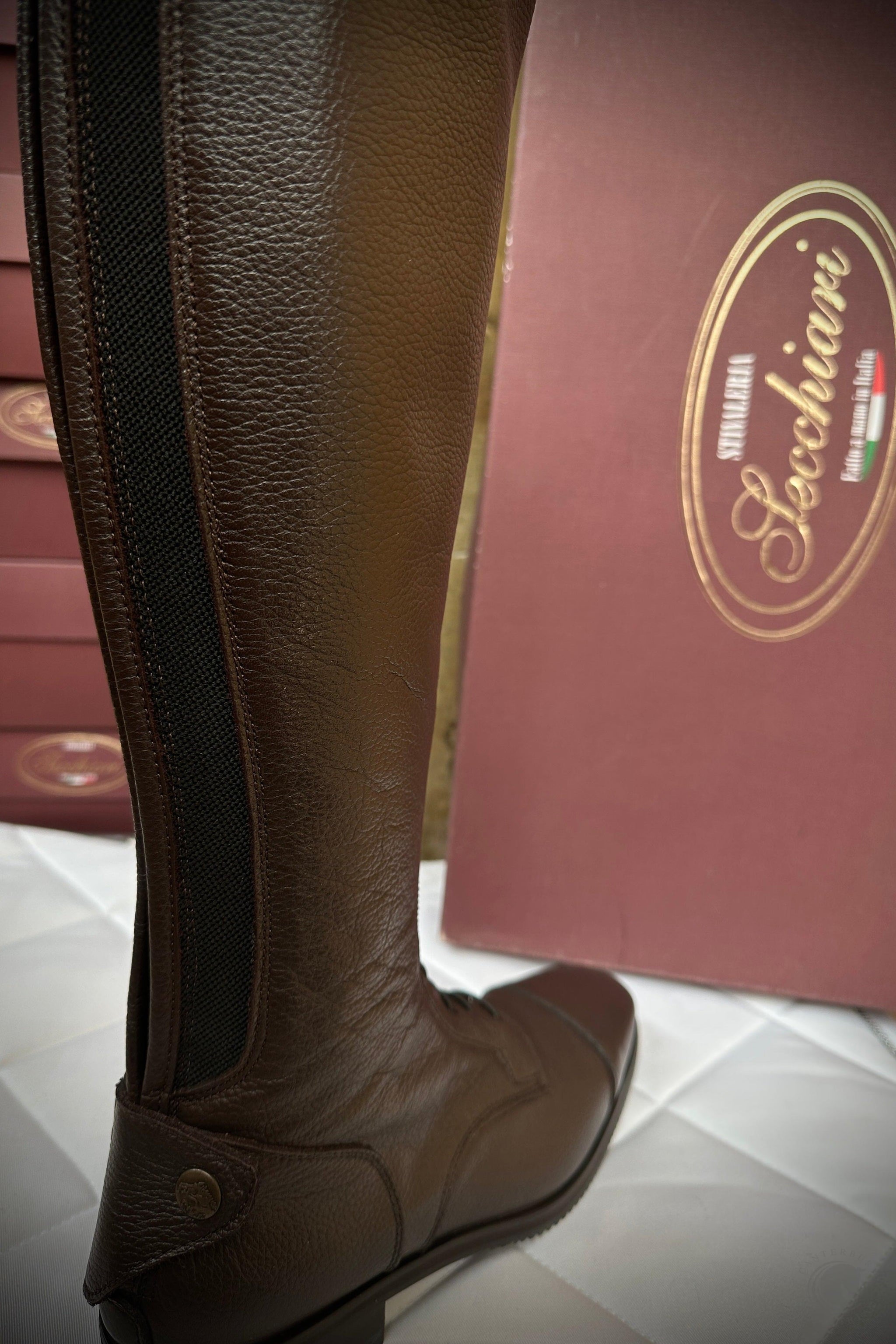 Secchiari Brown Buffalo with Patent Croc Trim