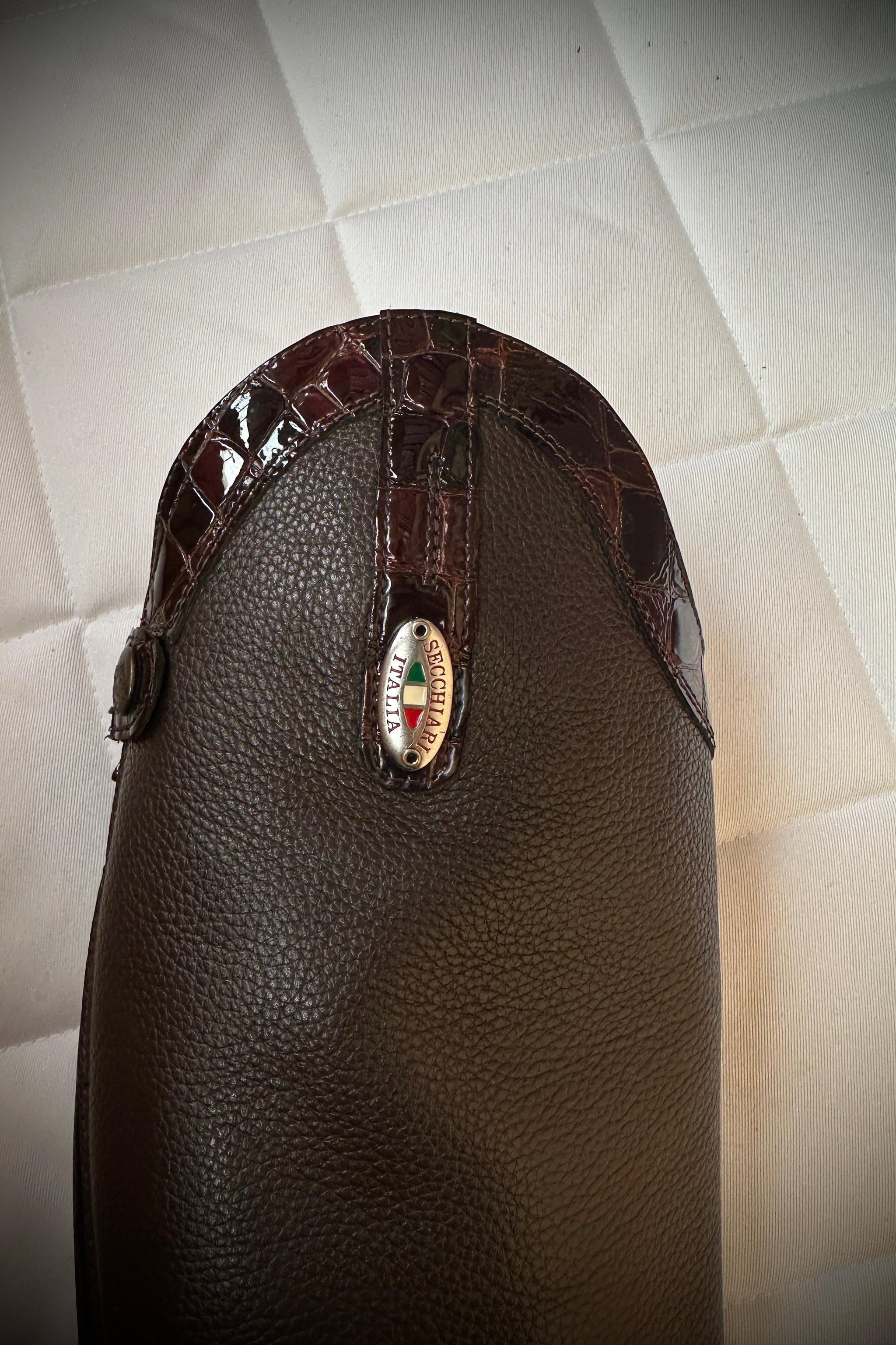 Secchiari Brown Buffalo with Patent Croc Trim