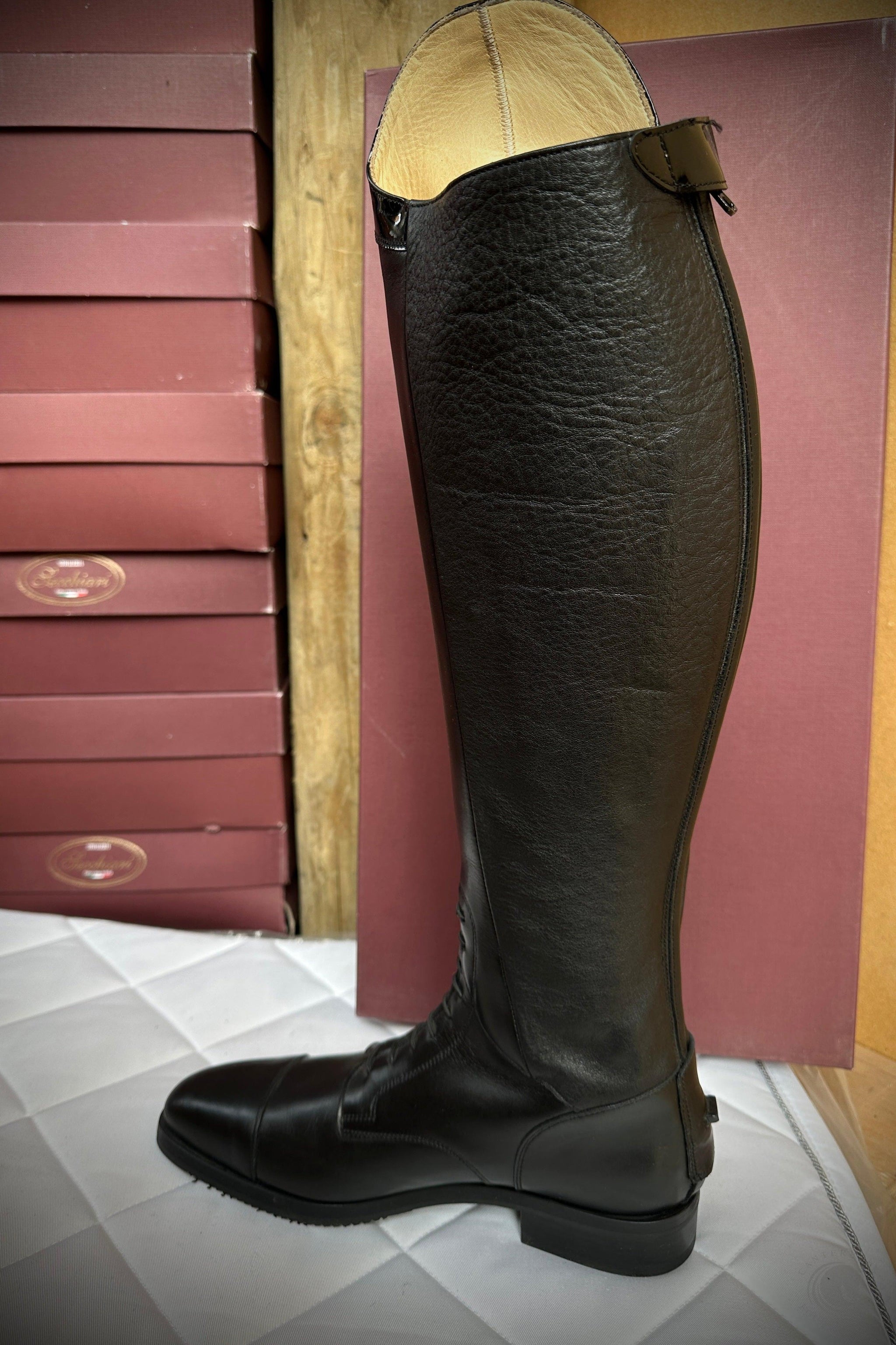 Secchiari Smooth Patent Top Tall Riding Boots with Laces