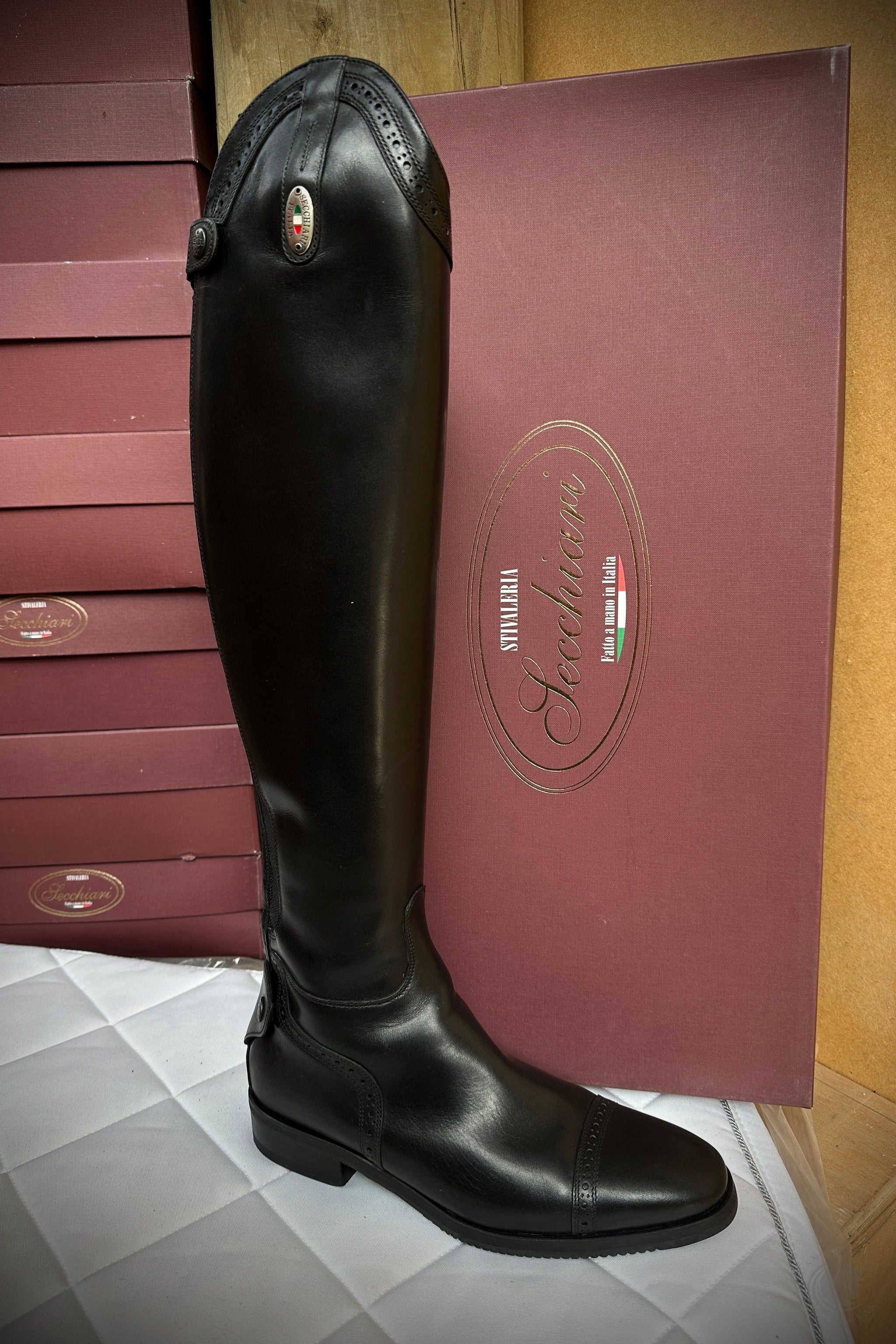 Secchiari Smooth Punched Top Detailing Tall Riding Boots