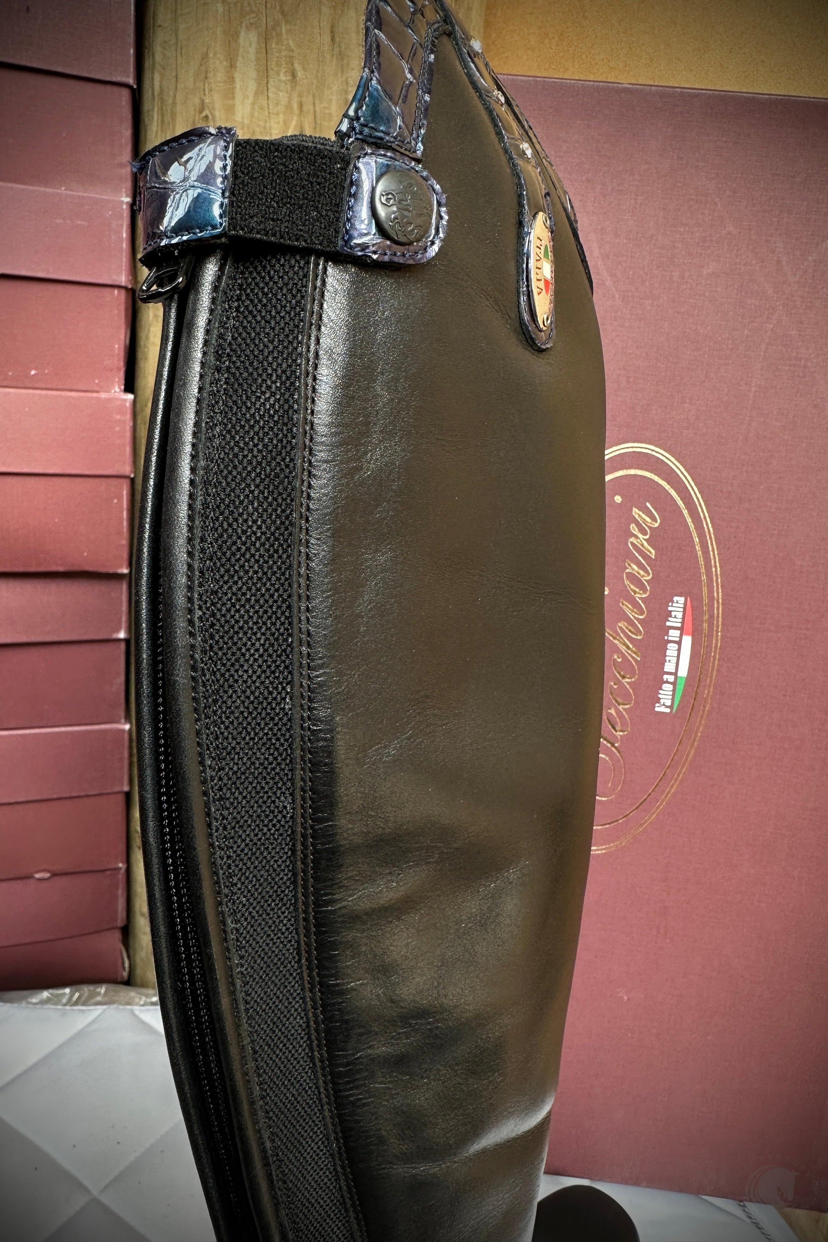 Secchiari Smooth Blue Croc Patent Top w Crystals Boots