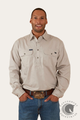 Ringers Western King River Mens Half Button Work Shirt - Beige