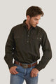 Ringers Western King River Mens Half Button Work Shirt Charcoal