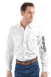 Wrangler Men's Logo Rodeo Long Sleeve Drill Shirt White