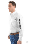 Wrangler Men's Logo Rodeo Long Sleeve Drill Shirt White