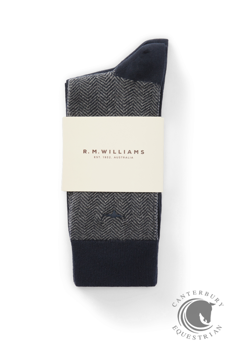 R.M. Williams Nelson herringbone sock 2 pack Grey Navy