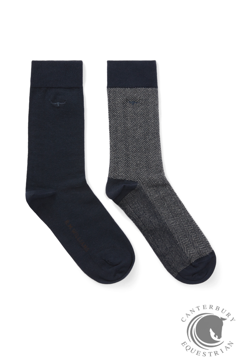R.M. Williams Nelson herringbone sock 2 pack Grey Navy
