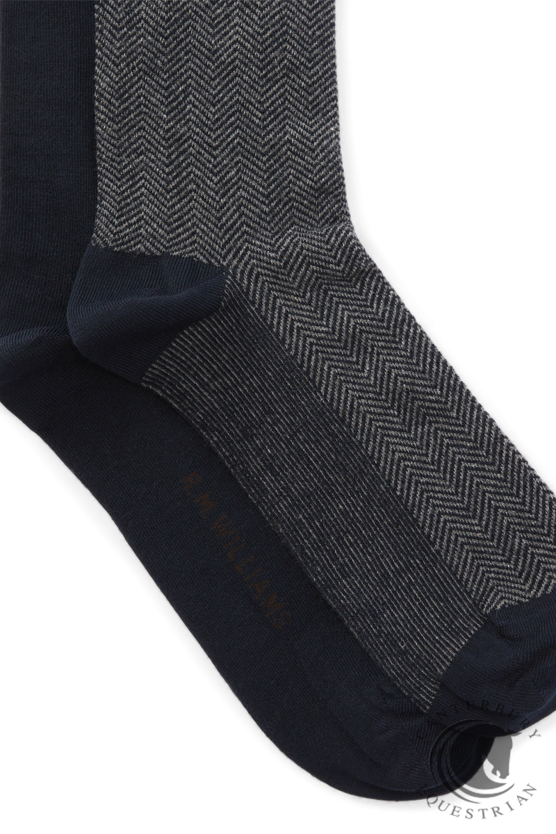 R.M. Williams Nelson herringbone sock 2 pack Grey Navy