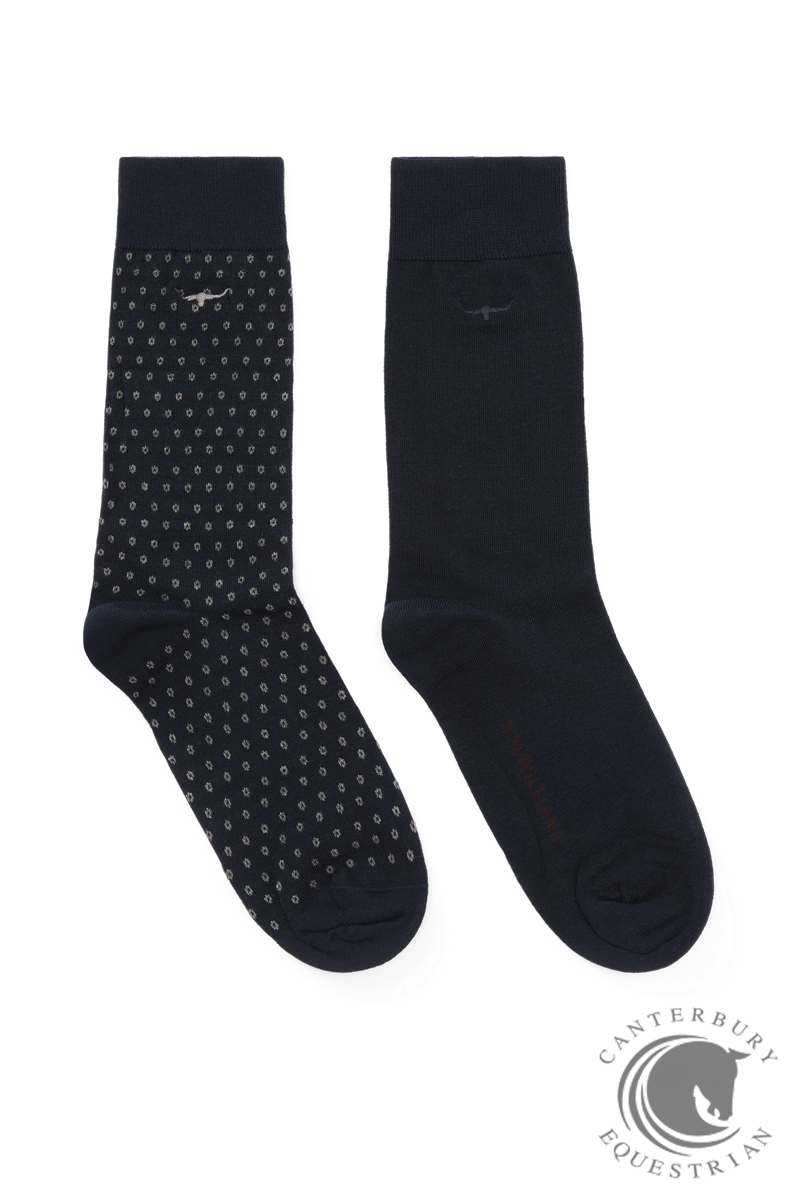 R.M. Williams Nelson polka dot sock 2 pack Grey Navy