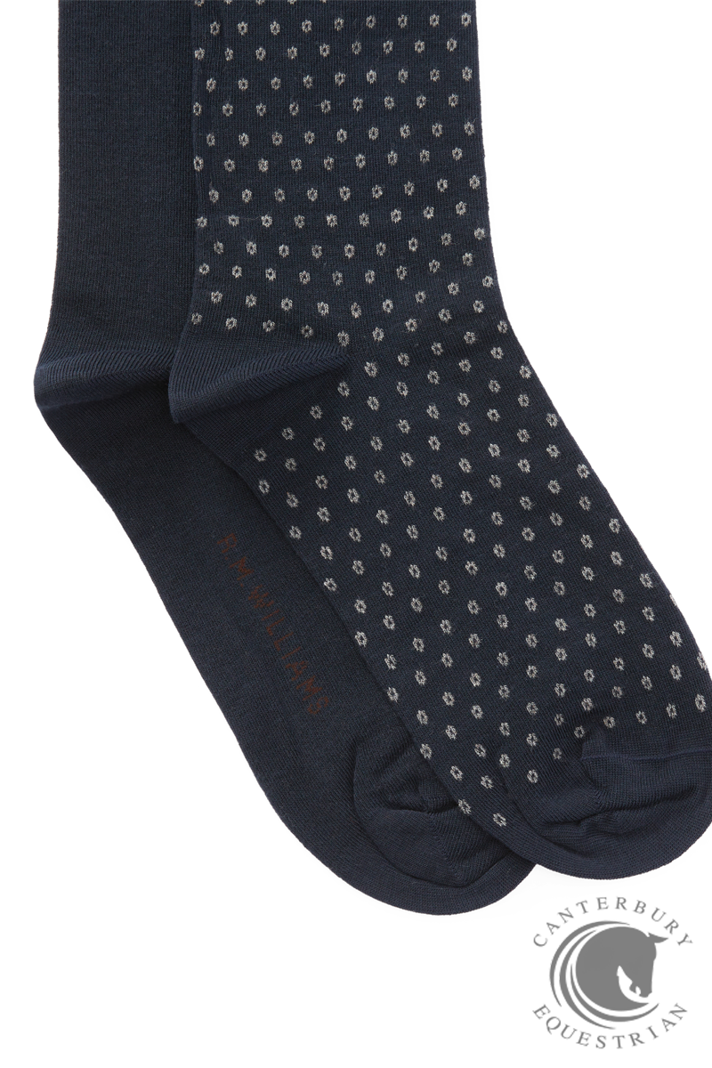 R.M. Williams Nelson polka dot sock 2 pack Grey Navy