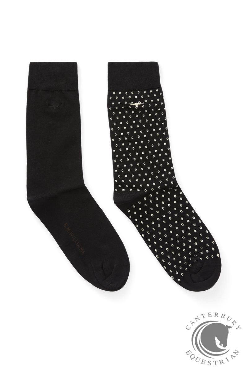 R.M. Williams Nelson polka dot sock 2 pack Black/Cream