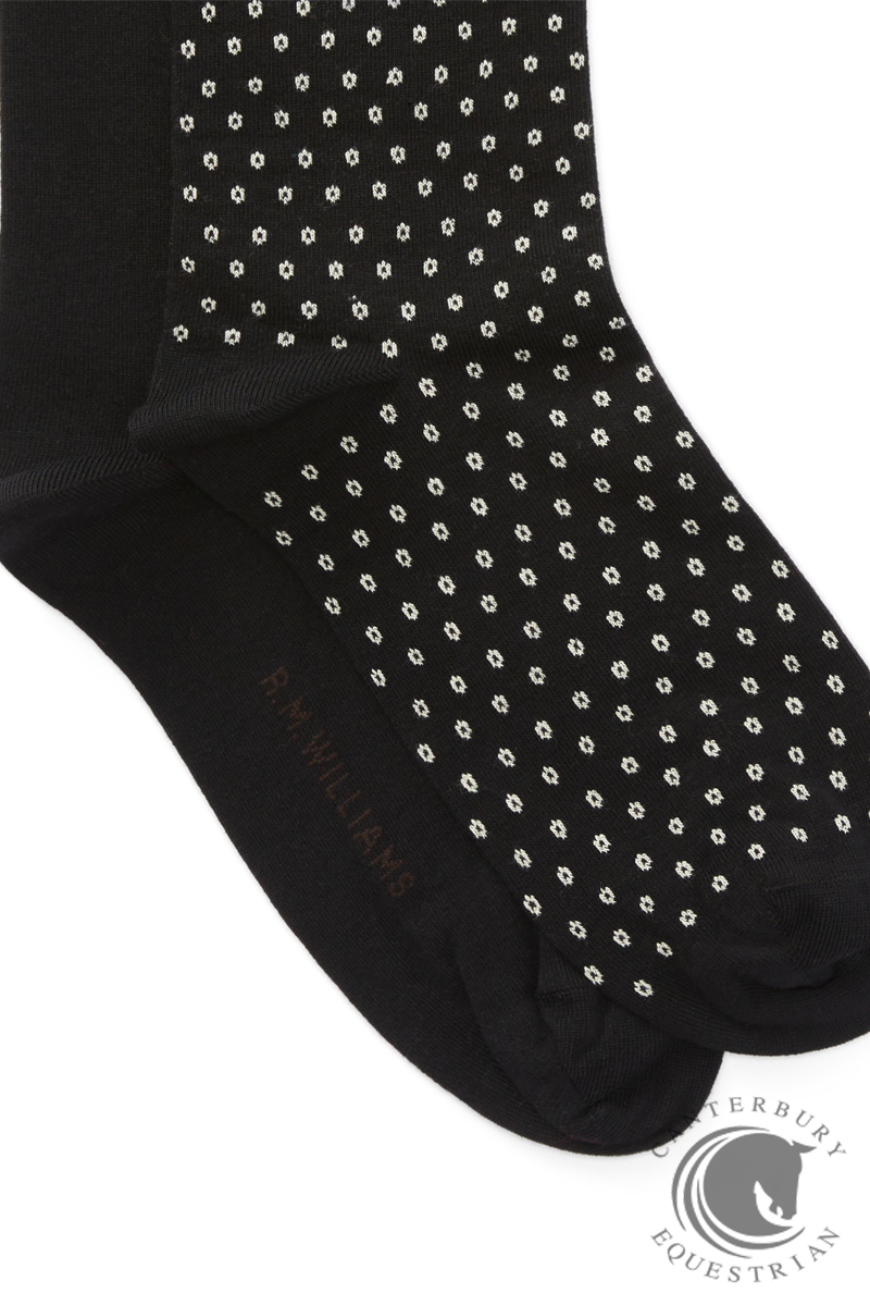 R.M. Williams Nelson polka dot sock 2 pack Black/Cream