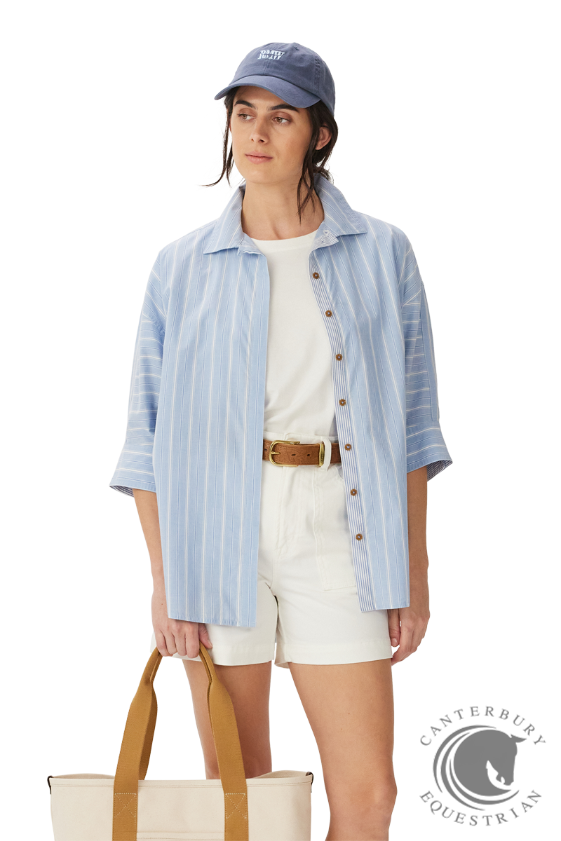 R.M. Williams Frome Relaxed Cotton Shirt White Blue