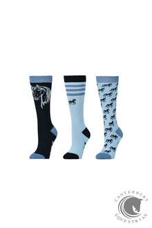  Dublin Kids 3 Pack Socks Blue Nineties Horse Childs