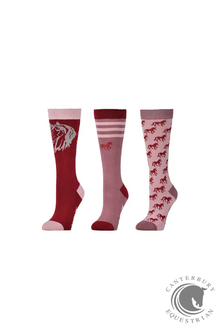  Dublin Kids 3 Pack Socks Cabernet Nineties Horse Childs