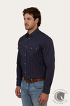 Ringers Western Mapleton Mens Western Shirt Stripe - Navy