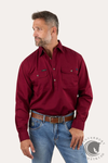 Ringers Western King River Mens Half Button Work Shirt Burgundy