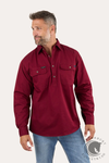 Ringers Western King River Mens Half Button Work Shirt Burgundy