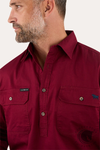Ringers Western King River Mens Half Button Work Shirt Burgundy