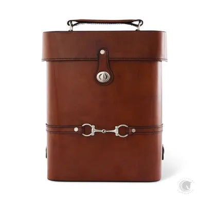 Premium Genuine Leather Double Wine Bottle Carrier Tote with Bit Design