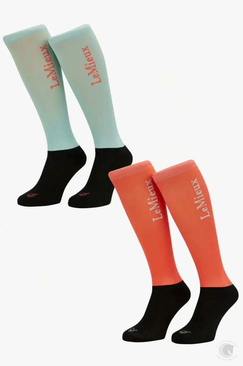 LeMieux Harlow Competition Sock Coral Crush Blue Topaz