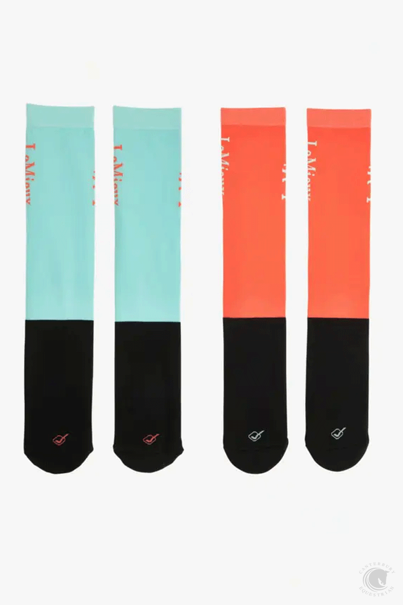 LeMieux Harlow Competition Sock Coral Crush Blue Topaz