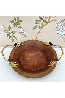  Wooden Bowl with Olive Design Handles