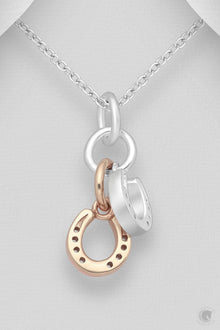  Elite Equestrian Double Horseshoe Pendent Silver Rose Gold