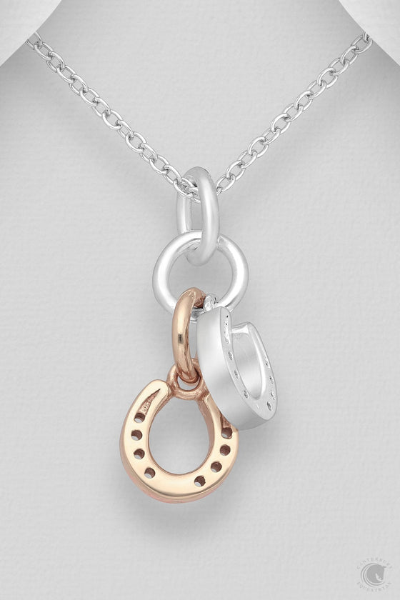 Elite Equestrian Double Horseshoe Pendent Silver Rose Gold