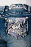 Grace In L.A Embroidered Horse Bootcut Stretch Jeans