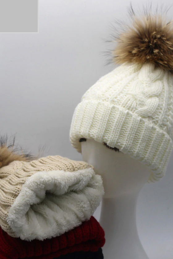 Beanie with real fur & fluffy lining - Adults & Kids - 7 colours!