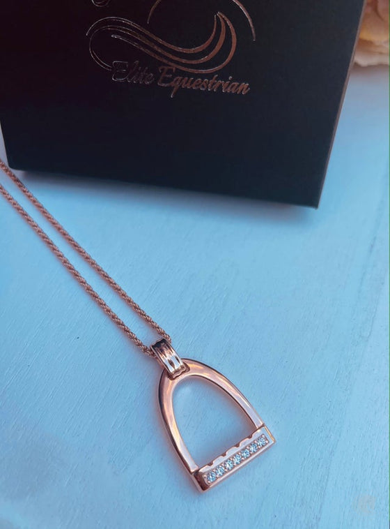 Elite Equestrian Luxe Rose Gold or Yellow Gold Stirrup Necklace